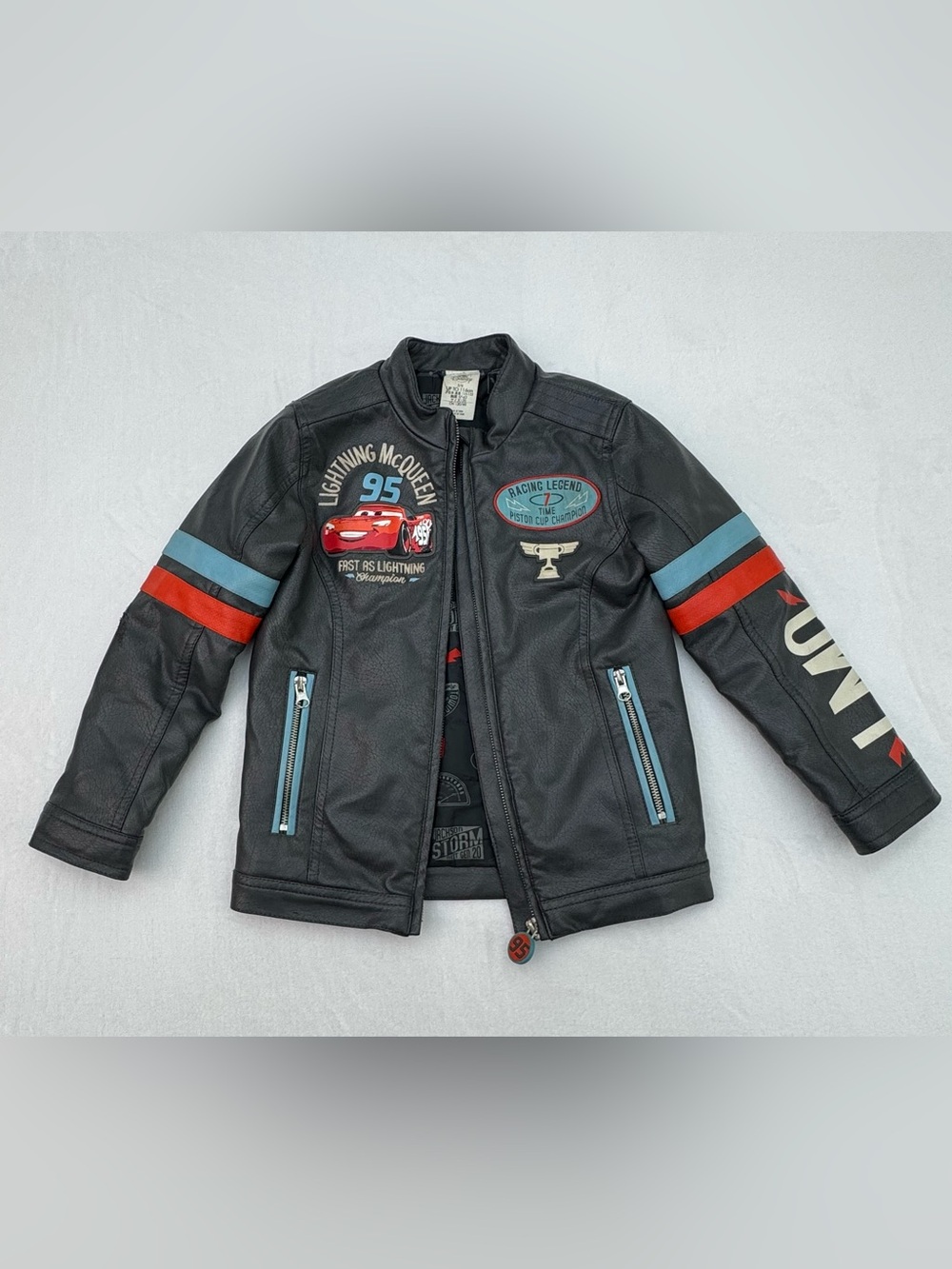 Disney Pixar Cars Lightning McQueen Boys 5/6 Faux Leather Jacket Grey